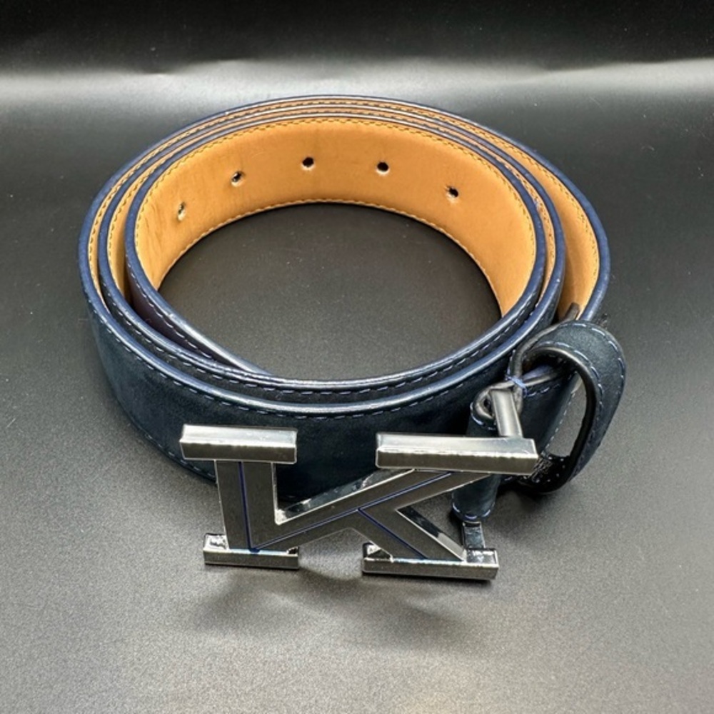 Kiton Navy Blue Leather Suede K Belt